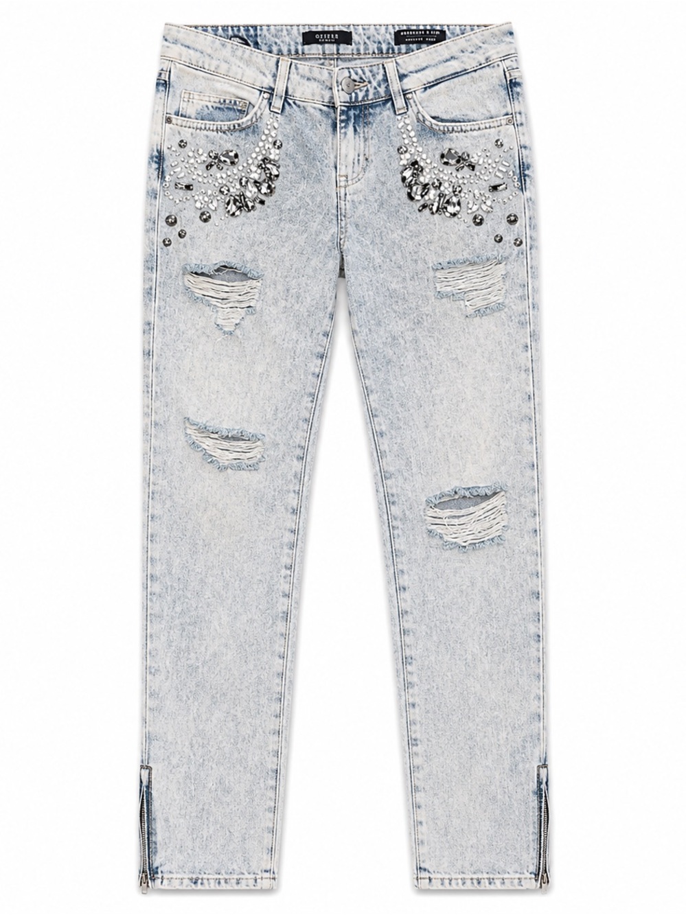 NWT GUESS Size 26 Rhinestone Distressed Acid Wash Skinny Jeans Y2K Glam